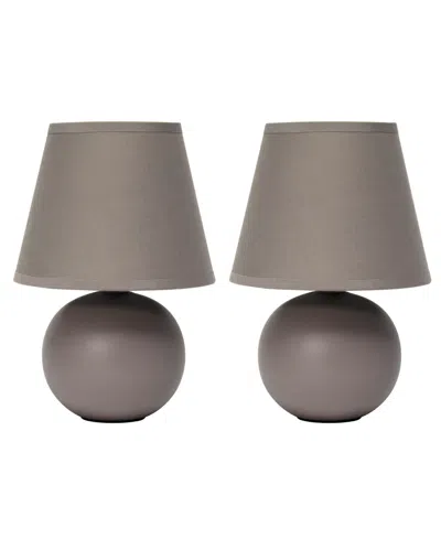 Creekwood Home Nauru 8.66" Traditional Petite Ceramic Orb Bedside Table Desk Lamp Two Pack Set, Tapered Drum Fabric In Gray