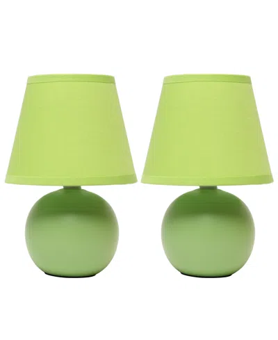 Creekwood Home Nauru 8.66" Traditional Petite Ceramic Orb Bedside Table Desk Lamp Two Pack Set, Tapered Drum Fabric In Green