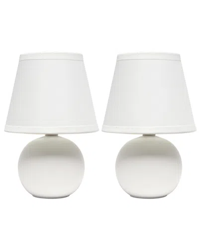 Creekwood Home Nauru 8.66" Traditional Petite Ceramic Orb Bedside Table Desk Lamp Two Pack Set, Tapered Drum Fabric In Off White