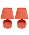 Creekwood Home Nauru 8.66" Traditional Petite Ceramic Orb Bedside Table Desk Lamp Two Pack Set, Tapered Drum Fabric In Orange