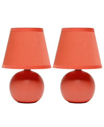 Creekwood Home Nauru 8.66" Traditional Petite Ceramic Orb Bedside Table Desk Lamp Two Pack Set, Tapered Drum Fabric In Orange