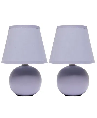 Creekwood Home Nauru 8.66" Traditional Petite Ceramic Orb Bedside Table Desk Lamp Two Pack Set, Tapered Drum Fabric In Purple