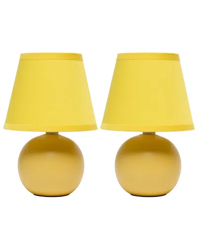 Creekwood Home Nauru 8.66" Traditional Petite Ceramic Orb Bedside Table Desk Lamp Two Pack Set, Tapered Drum Fabric In Yellow