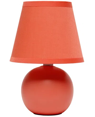 Creekwood Home Nauru 8.66" Traditional Petite Ceramic Orb Bedside Table Desk Lamp With Tapered Drum Fabric Shade In Orange