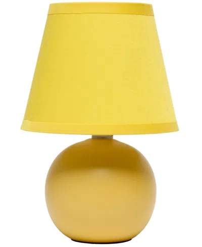 Creekwood Home Nauru 8.66" Traditional Petite Ceramic Orb Bedside Table Desk Lamp With Tapered Drum Fabric Shade In Yellow