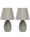 Creekwood Home Nauru 9.45" Traditional Petite Ceramic Oblong Bedside Table Desk Lamp Two Pack Set, Tapered Drum Fab In Gray