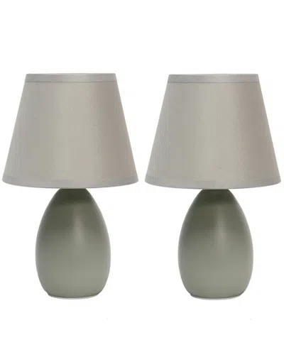 Creekwood Home Nauru 9.45" Traditional Petite Ceramic Oblong Bedside Table Desk Lamp Two Pack Set, Tapered Drum Fab In Gray