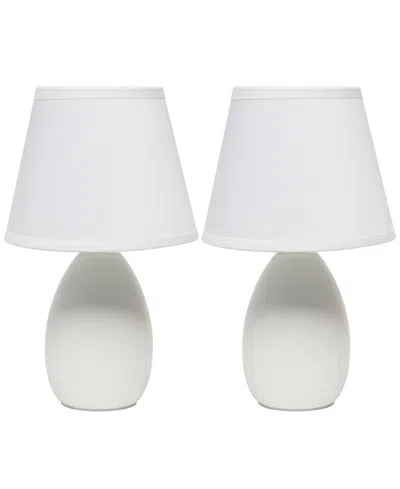 Creekwood Home Nauru 9.45" Traditional Petite Ceramic Oblong Bedside Table Desk Lamp Two Pack Set, Tapered Drum Fab In Off White