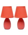 Creekwood Home Nauru 9.45" Traditional Petite Ceramic Oblong Bedside Table Desk Lamp Two Pack Set, Tapered Drum Fab In Orange