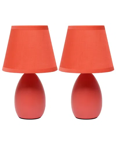 Creekwood Home Nauru 9.45" Traditional Petite Ceramic Oblong Bedside Table Desk Lamp Two Pack Set, Tapered Drum Fab In Orange