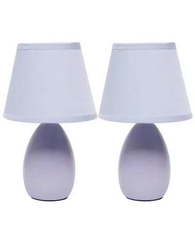 Creekwood Home Nauru 9.45" Traditional Petite Ceramic Oblong Bedside Table Desk Lamp Two Pack Set, Tapered Drum Fab In Purple