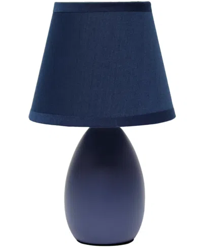 Creekwood Home Nauru 9.45" Traditional Petite Ceramic Oblong Bedside Table Desk Lamp With Tapered Drum Fabric Shade In Blue