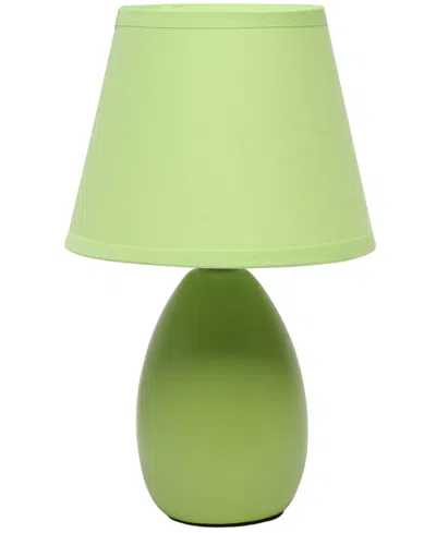 Creekwood Home Nauru 9.45" Traditional Petite Ceramic Oblong Bedside Table Desk Lamp With Tapered Drum Fabric Shade In Green