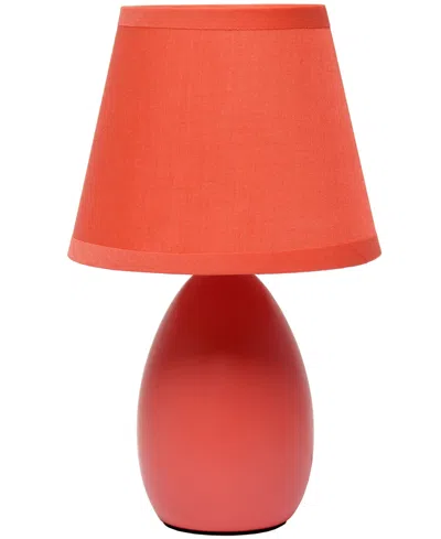 Creekwood Home Nauru 9.45" Traditional Petite Ceramic Oblong Bedside Table Desk Lamp With Tapered Drum Fabric Shade In Orange