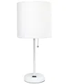 Creekwood Home Oslo 19.5" Contemporary Bedside Standard Metal Table Desk Lamp With White Drum Fabric Shade In White