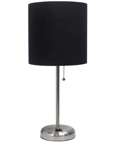 Creekwood Home Oslo 19.5" Contemporary Bedside Standard Metal Table Desk Lamp With White Drum Fabric Shade In Br.steel,black Shade