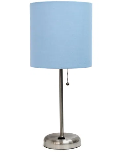 Creekwood Home Oslo 19.5" Contemporary Bedside Standard Metal Table Desk Lamp With White Drum Fabric Shade In Br.steel,blue Shade