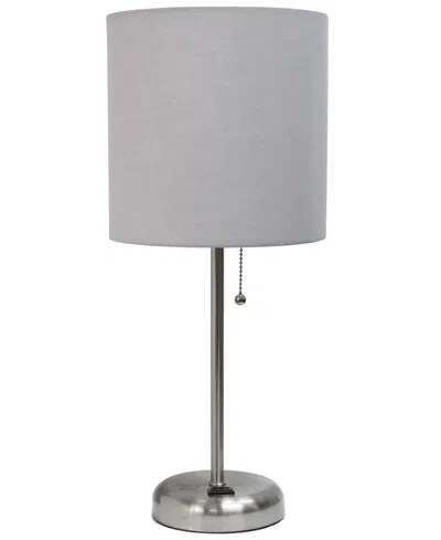 Creekwood Home Oslo 19.5" Contemporary Bedside Standard Metal Table Desk Lamp With White Drum Fabric Shade In Br.steel,gray Shade