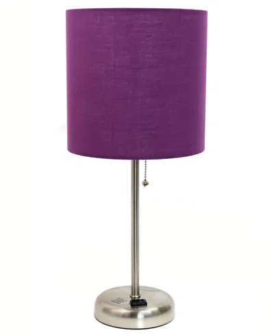 Creekwood Home Oslo 19.5" Contemporary Bedside Standard Metal Table Desk Lamp With White Drum Fabric Shade In Br.steel,purple