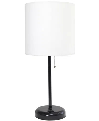 Creekwood Home Oslo 19.5" Contemporary Bedside Standard Metal Table Desk Lamp With White Drum Fabric Shade In Multi