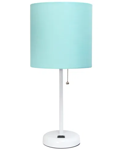 Creekwood Home Oslo 19.5" Contemporary Bedside Standard Metal Table Desk Lamp With White Drum Fabric Shade In White Aqua