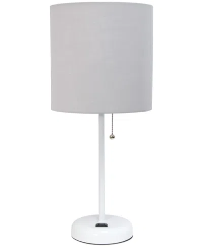 Creekwood Home Oslo 19.5" Contemporary Bedside Standard Metal Table Desk Lamp With White Drum Fabric Shade In White Gray