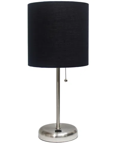 Creekwood Home Oslo 19.5" Contemporary Bedside Usb Port Feature Standard Metal Table Desk Lamp In Br.steel,black Shade