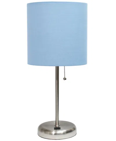 Creekwood Home Oslo 19.5" Contemporary Bedside Usb Port Feature Standard Metal Table Desk Lamp In Br.steel,blue Shade