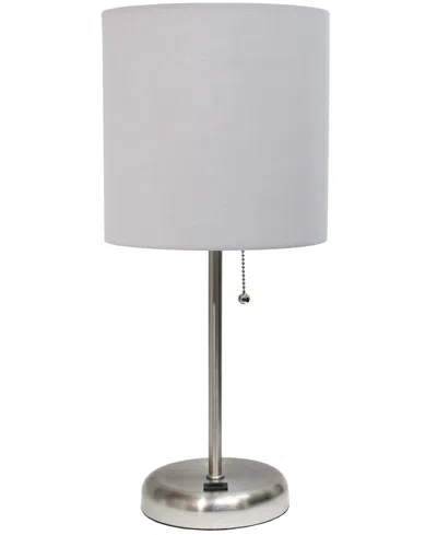 Creekwood Home Oslo 19.5" Contemporary Bedside Usb Port Feature Standard Metal Table Desk Lamp In Br.steel,gray Shade