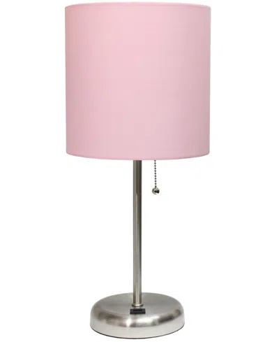 Creekwood Home Oslo 19.5" Contemporary Bedside Usb Port Feature Standard Metal Table Desk Lamp In Br.steel,light Pink