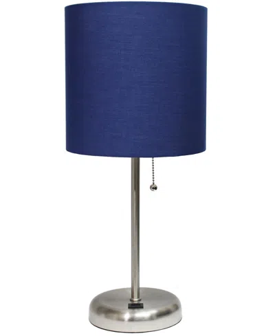 Creekwood Home Oslo 19.5" Contemporary Bedside Usb Port Feature Standard Metal Table Desk Lamp In Br.steel,navy Blue