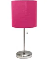Creekwood Home Oslo 19.5" Contemporary Bedside Usb Port Feature Standard Metal Table Desk Lamp In Br.steel,pink Shade
