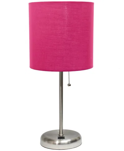 Creekwood Home Oslo 19.5" Contemporary Bedside Usb Port Feature Standard Metal Table Desk Lamp In Br.steel,pink Shade