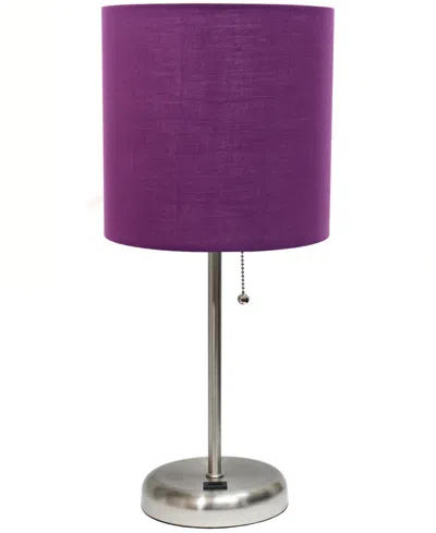 Creekwood Home Oslo 19.5" Contemporary Bedside Usb Port Feature Standard Metal Table Desk Lamp In Br.steel,purple