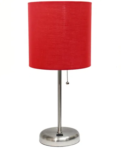 Creekwood Home Oslo 19.5" Contemporary Bedside Usb Port Feature Standard Metal Table Desk Lamp In Br.steel,red Shade