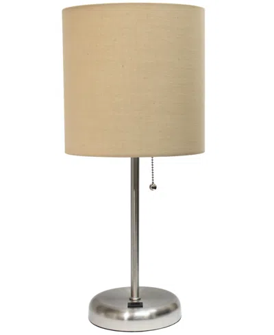 Creekwood Home Oslo 19.5" Contemporary Bedside Usb Port Feature Standard Metal Table Desk Lamp In Br.steel,tan Shade