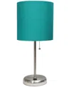 Creekwood Home Oslo 19.5" Contemporary Bedside Usb Port Feature Standard Metal Table Desk Lamp In Br.steel,teal Shade