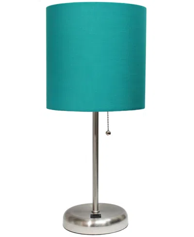 Creekwood Home Oslo 19.5" Contemporary Bedside Usb Port Feature Standard Metal Table Desk Lamp In Br.steel,teal Shade