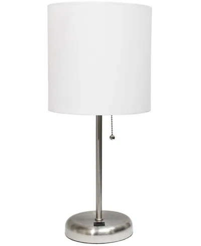 Creekwood Home Oslo 19.5" Contemporary Bedside Usb Port Feature Standard Metal Table Desk Lamp In Br.steel,white Shade
