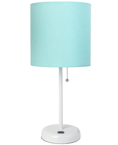 Creekwood Home Oslo 19.5" Contemporary Bedside Usb Port Feature Standard Metal Table Desk Lamp In White Aqua