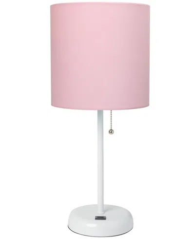 Creekwood Home Oslo 19.5" Contemporary Bedside Usb Port Feature Standard Metal Table Desk Lamp In White,light Pink