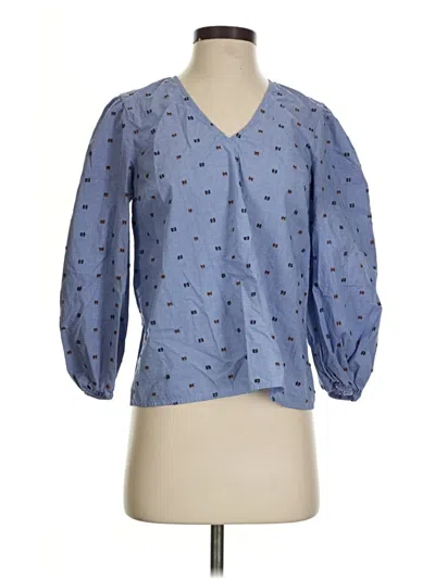 Pre-owned Cremieux 3/4 Sleeve Blouse In Blue