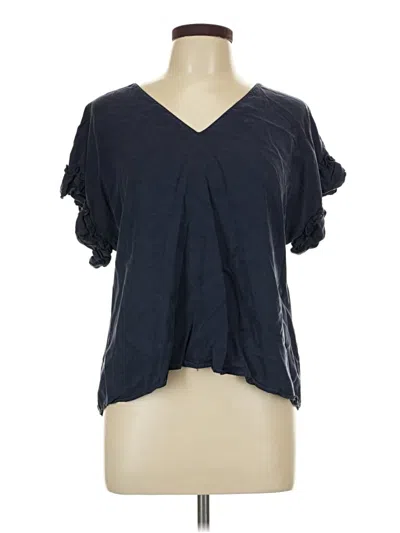 Pre-owned Cremieux Short Sleeve Top Blue V Neck Tops