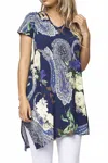 Crepas Floral Paisley Tunic In Blue In Blue