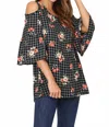 Crepas Floral Print Cold Shoulder Tunic In Black In Multi