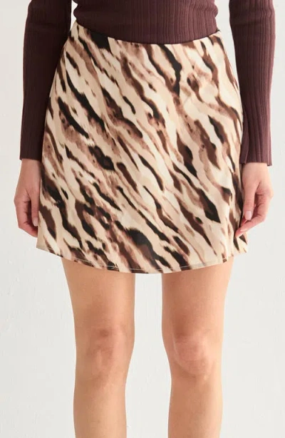 Crescent Abstract Animal Print Mini Skirt In Brown