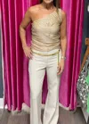 Crescent Amy One Shoulder Pleated Mesh Top In Copper In Multi