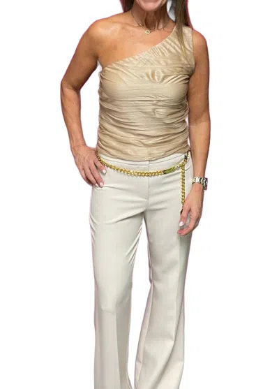 Crescent Amy One Shoulder Pleated Mesh Top In Copper In White