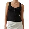 Crescent Ava Satin Button Up Top In Black In Black