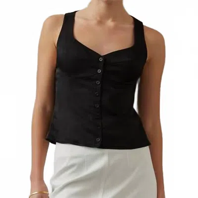 Crescent Ava Satin Button Up Top In Black